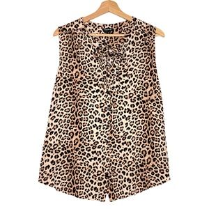 Torrid Georgette Tie-Neck Sleeveless Top Blouse Brown Black Animal Print Size 2X